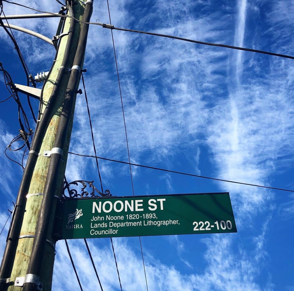 Street sign with the name Noone Street.